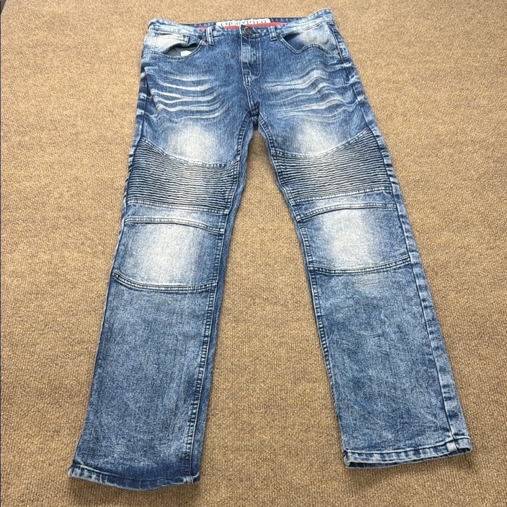 Encrypted Blue Denim Jeans Size 18 32x30 Stretch Pockets Biker Skater